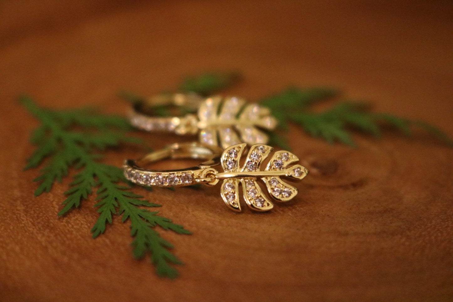 Gold, Rose Gold, and Silver Monstera Leaf Cubic Zirconia Earrings